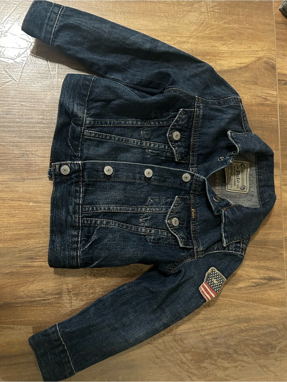 Polo by Ralph Lauren Dark Blue Denim Jean Jacket with Flag Patch
